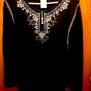 Black Embellished Long Sleeve Top, Quacker Factory 1X